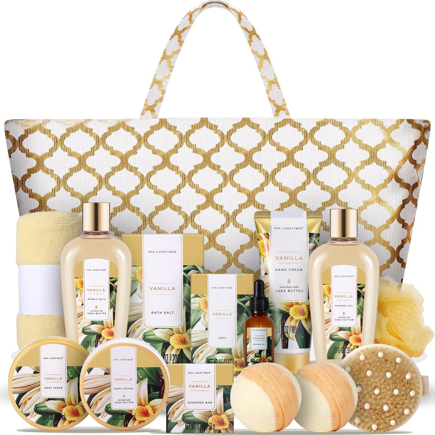 Bade Geschenkset Damen 15tlg Duschgel Haarkappe Handtasche Vanille