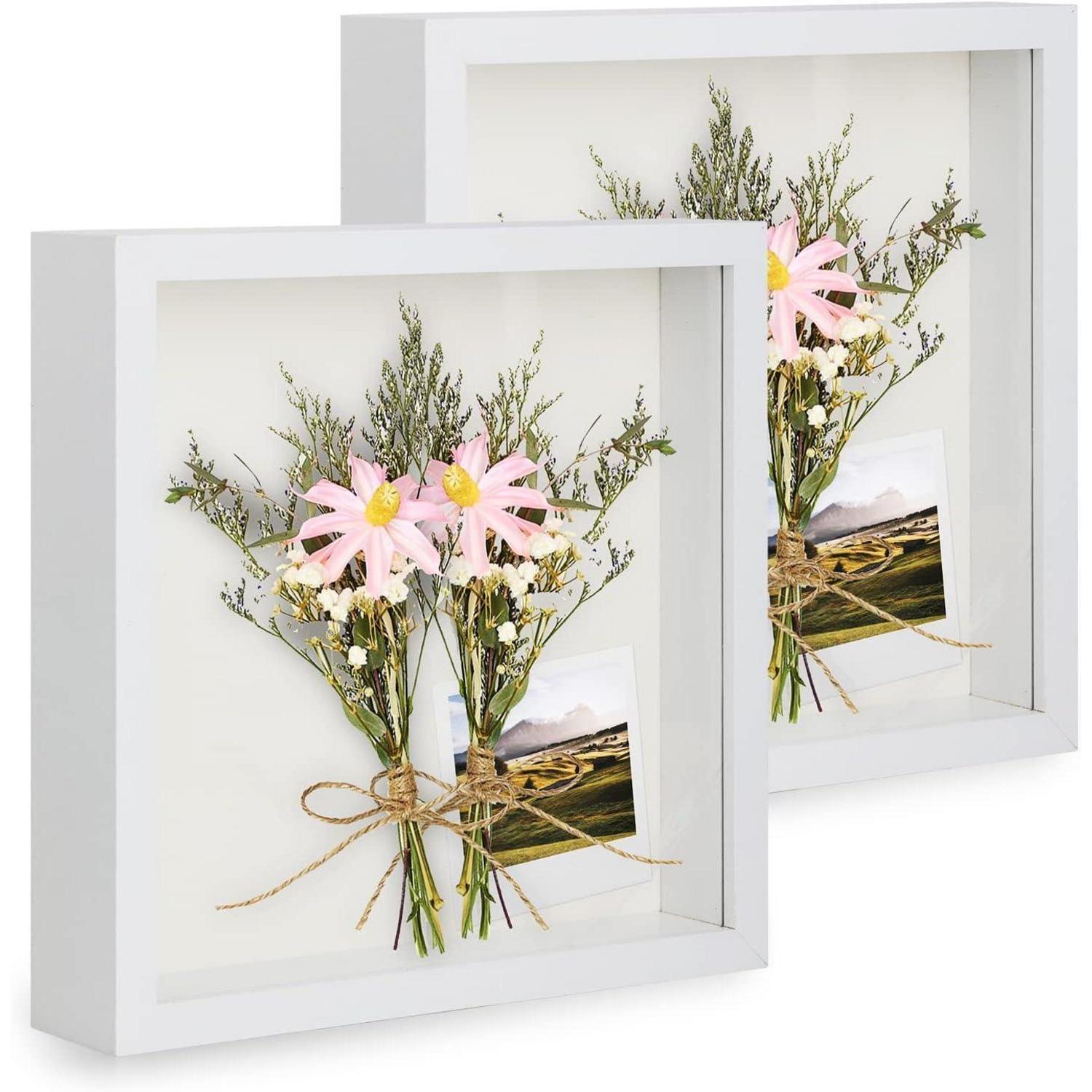 Bilderrahmen 3d Objektrahmen Echtglas Tischplatte Weiß 2er 23x23 Cm