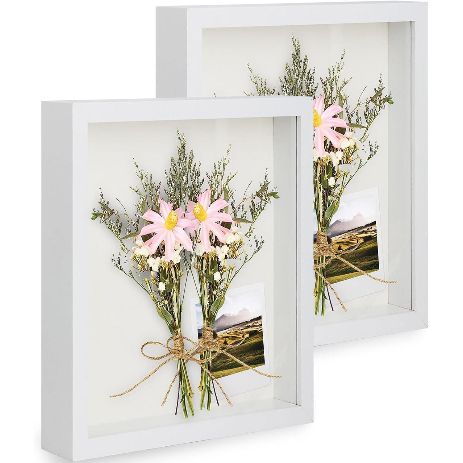 Bilderrahmen 3d Objektrahmen Echtglas Tischplatte Weiß 2er 20x25 Cm