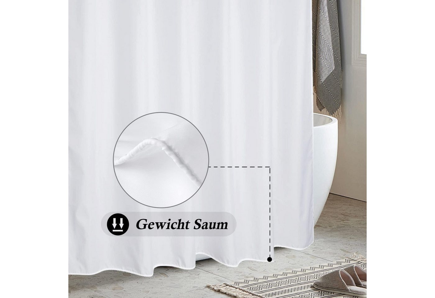 Duschvorhang 180x230 Weiß Wasserdicht Anti Schimmel Textil Stoff 12 Ringe Bild 5