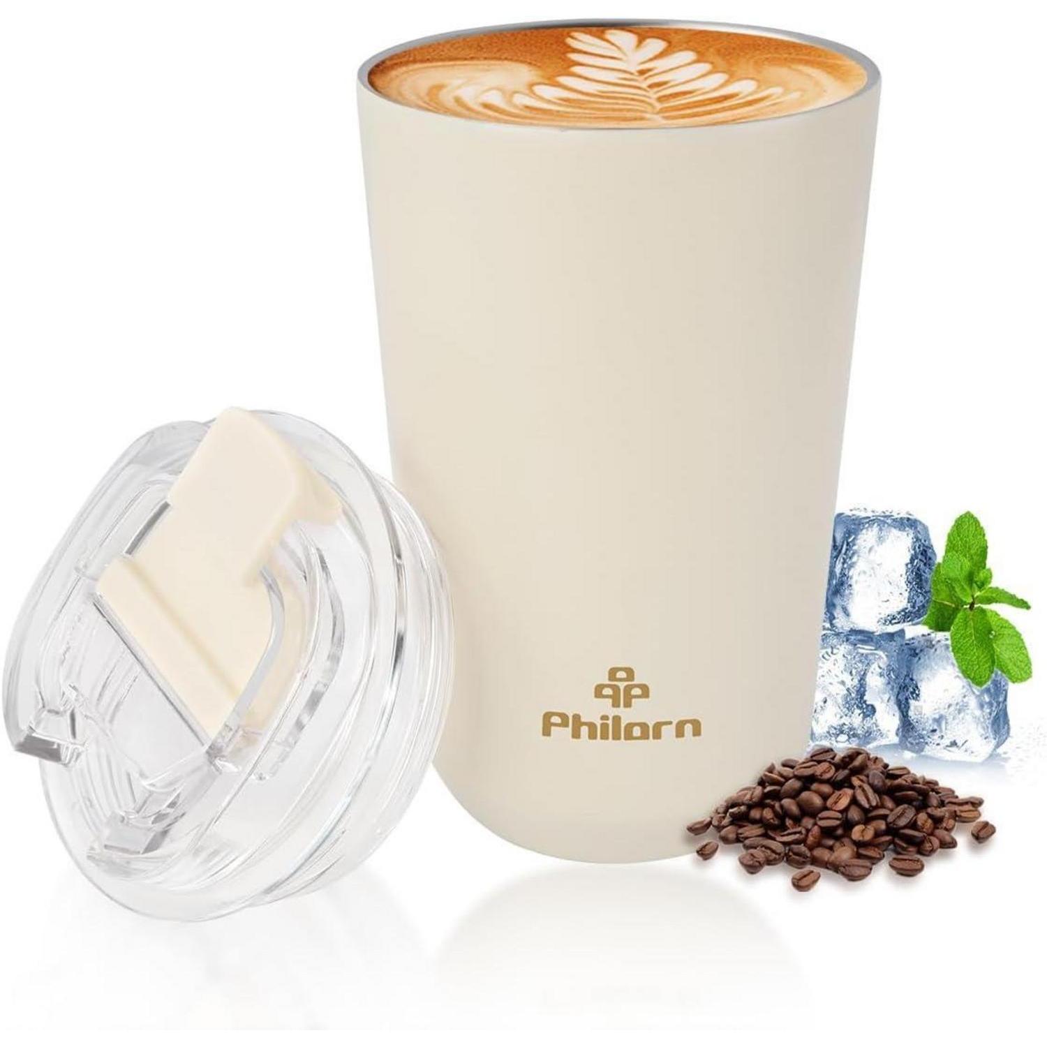 Thermobecher Kaffee To Go 380ml Weiß Deckel Edelstahl