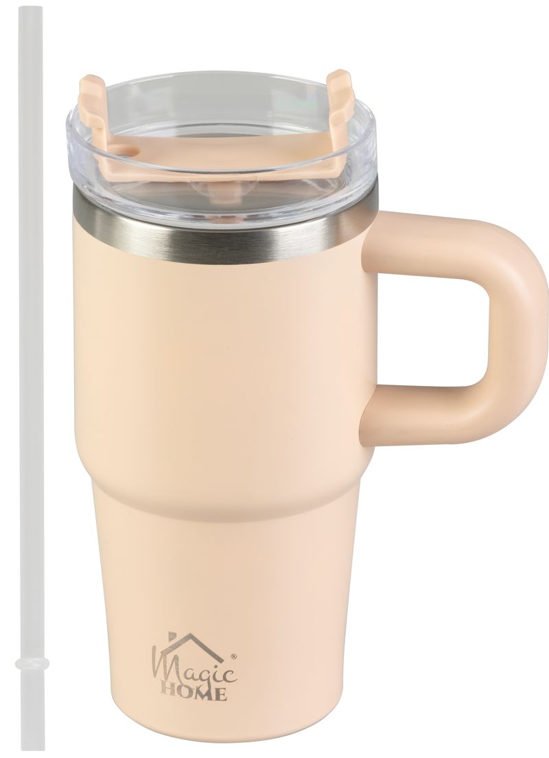 Thermobecher Magichome, Für Kaffee/tee, 550 Ml, Mit Strohhalm, Edelstahl