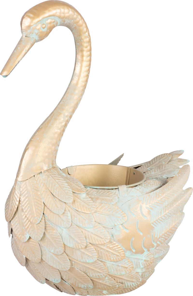 Dekoration Magichome Mecco, Gans, Blech Blumentopf, Golden, 35x18x43 Cm