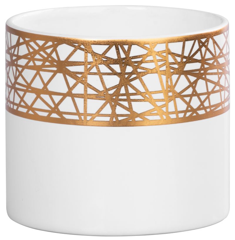 Dekoration Magichome, Blumentopf Mit Goldenem Ornament, Weiß, Dolomit, 16,8x16,8x14,7 Cm