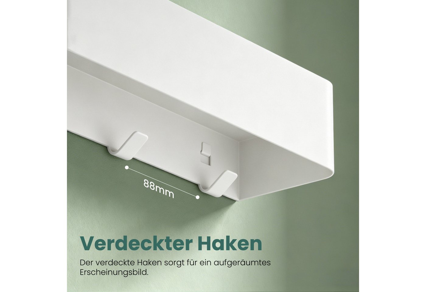 Mai & Mai Wandgarderobe Mit Ablage Und 4 Haken, Garderobenleiste 40 Cm Zur Wandmontage, Kleiderhaken Für Flur, Badezimmer Oder Küche, Multifunktionale Garderobe, Sandweiß Reglo-05