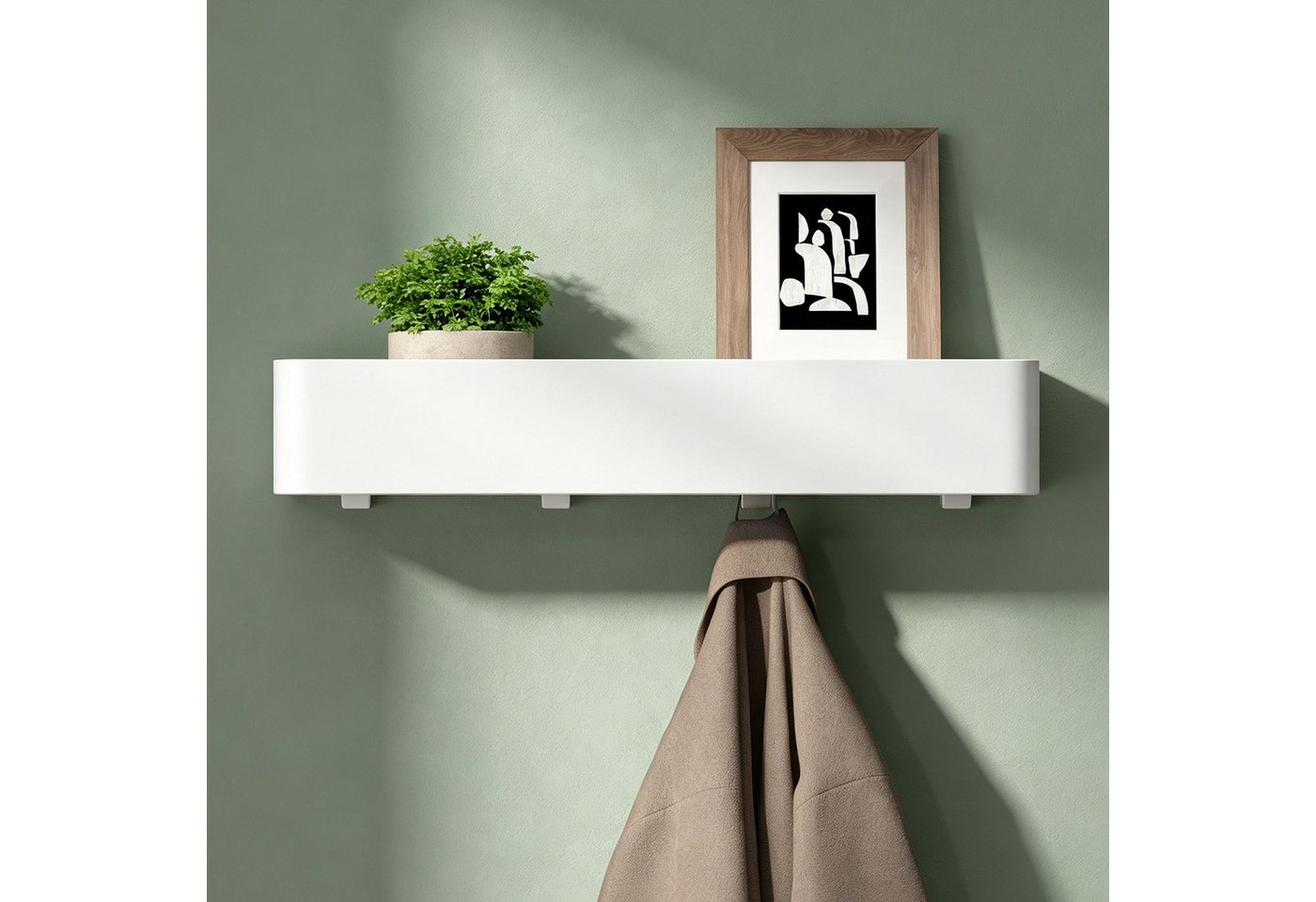 Mai & Mai Wandgarderobe Mit Ablage Und 4 Haken, Garderobenleiste 40 Cm Zur Wandmontage, Kleiderhaken Für Flur, Badezimmer Oder Küche, Multifunktionale Garderobe, Sandweiß Reglo-05 Bild 3