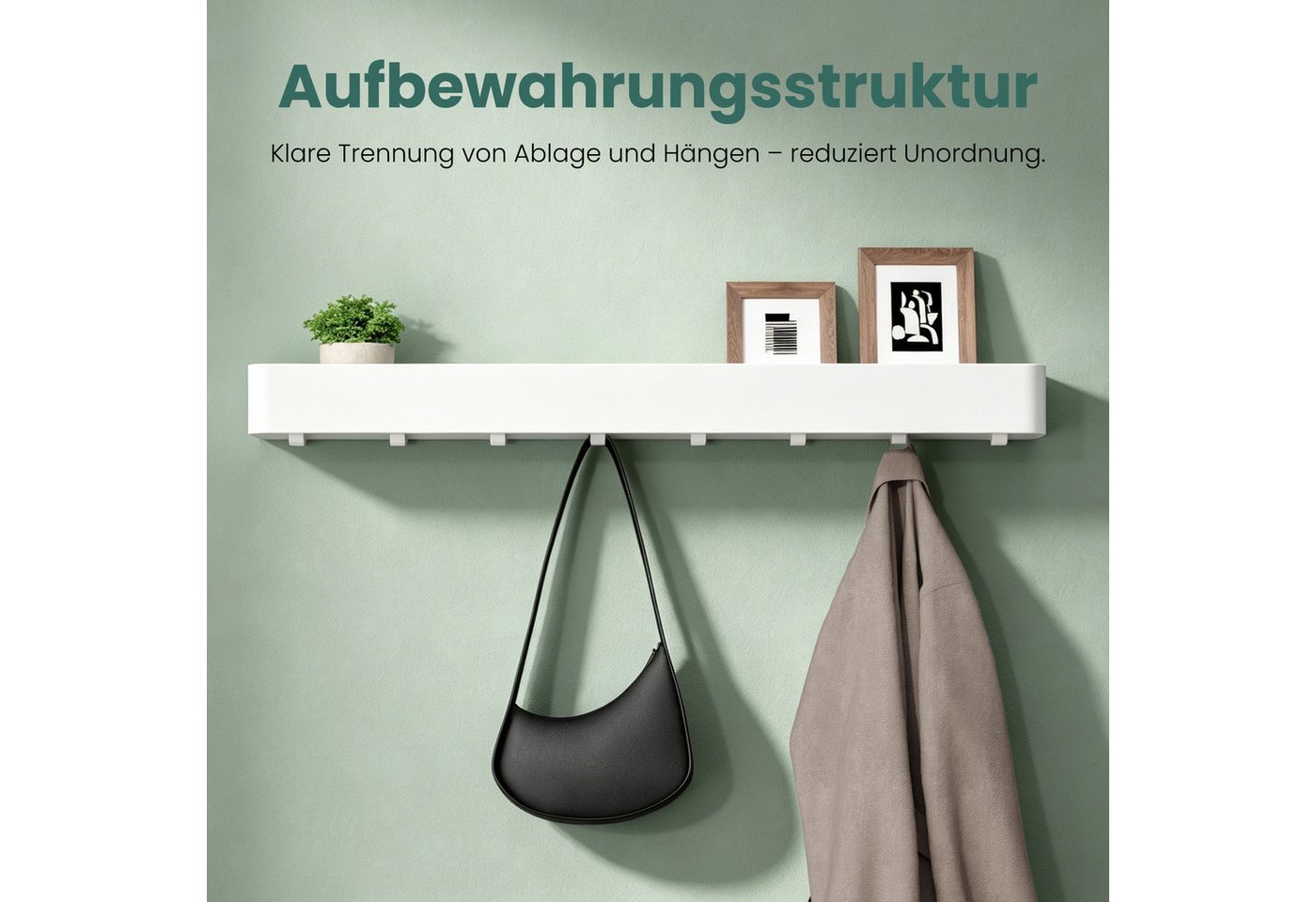 Mai & Mai Wandgarderobe Mit Ablage Und 4 Haken, Garderobenleiste 40 Cm Zur Wandmontage, Kleiderhaken Für Flur, Badezimmer Oder Küche, Multifunktionale Garderobe, Sandweiß Reglo-05 Bild 4