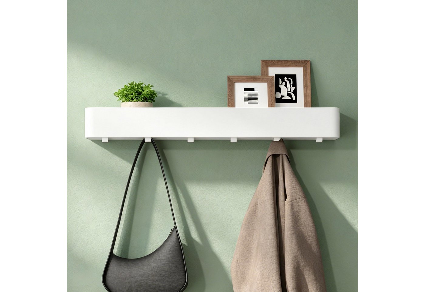 Mai & Mai Wandgarderobe Mit Ablage Und 6 Haken, Garderobenleiste 60 Cm Zur Wandmontage, Kleiderhaken Für Flur, Badezimmer Oder Küche, Multifunktionale Garderobe, Sandweiß Reglo-05 Bild 5