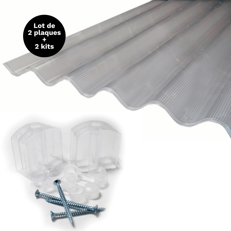 2er Set Wellstegplatten Polycarbonat Go 177/51 Mm + 2 Befestigungs-sets - Transparent, 92x200 Cm