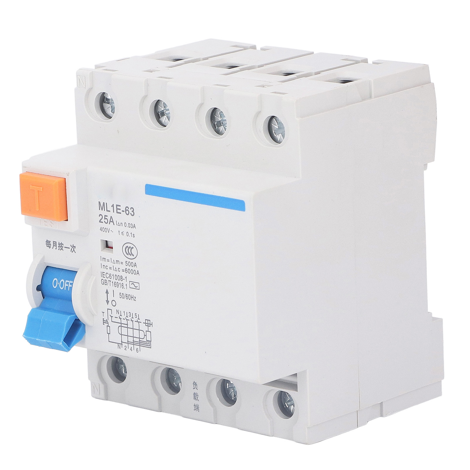 Fehlerstromschutzschalter 3p+n 25a 400v, Überlast- Und Erdschlussschutz, 1 Stück