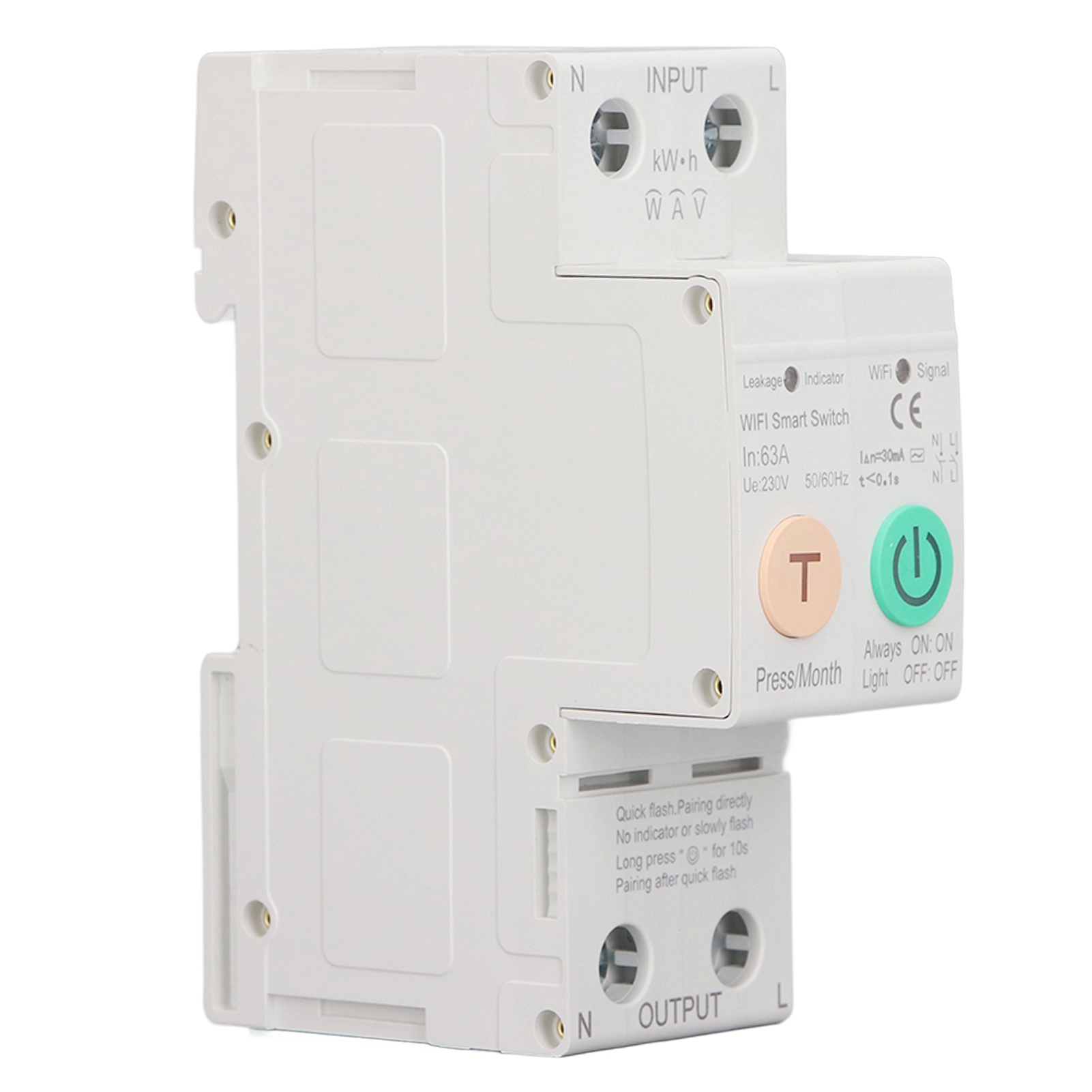 2p 63a 230v Ac Fehlerstromschutzschalter Mit Wlan-anbindung, Fernsteuerbarer Schutzschalter Für Din-schienenmontage, Leckage- Und Überlastschutz.