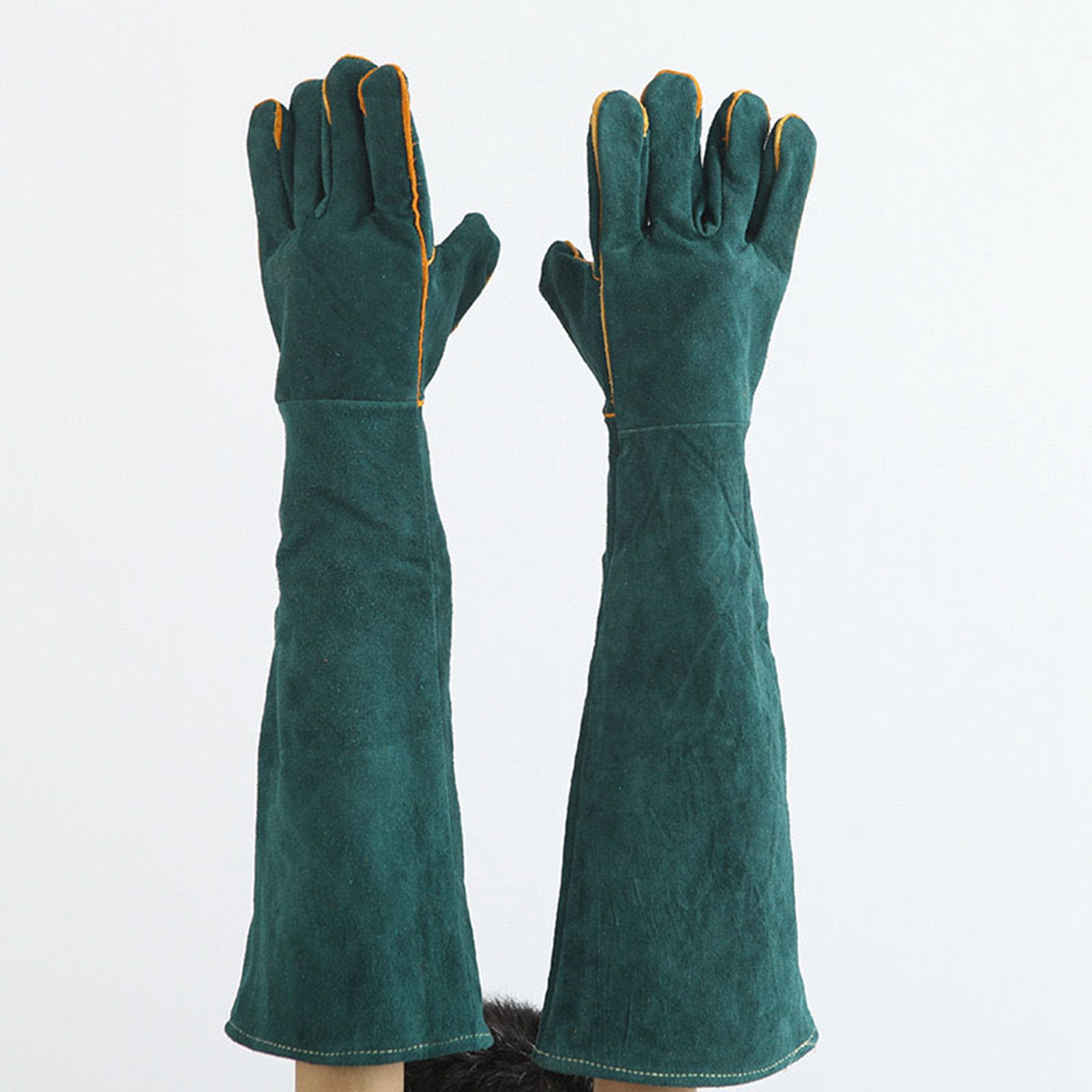 Schutzhandschuhe Gegen Beiß- Und Krallengefahr Für Tiere, Dunkelgrün, 60 Cm, Einheitsgröße, Zubehör Für Die Fellpflege Und Das Elektrische Schweißen.