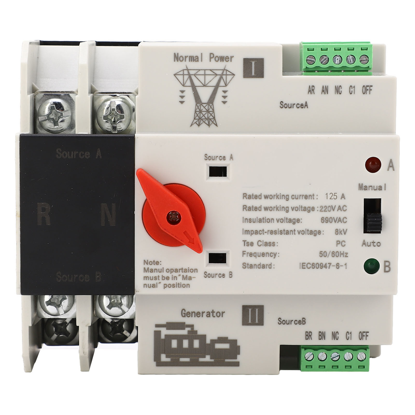 2p 125a Ac220v Zweiphasenschalter Für Generatoren, Automatischer Feuerfester Umschalter, Feuerfestes Gehäuse.