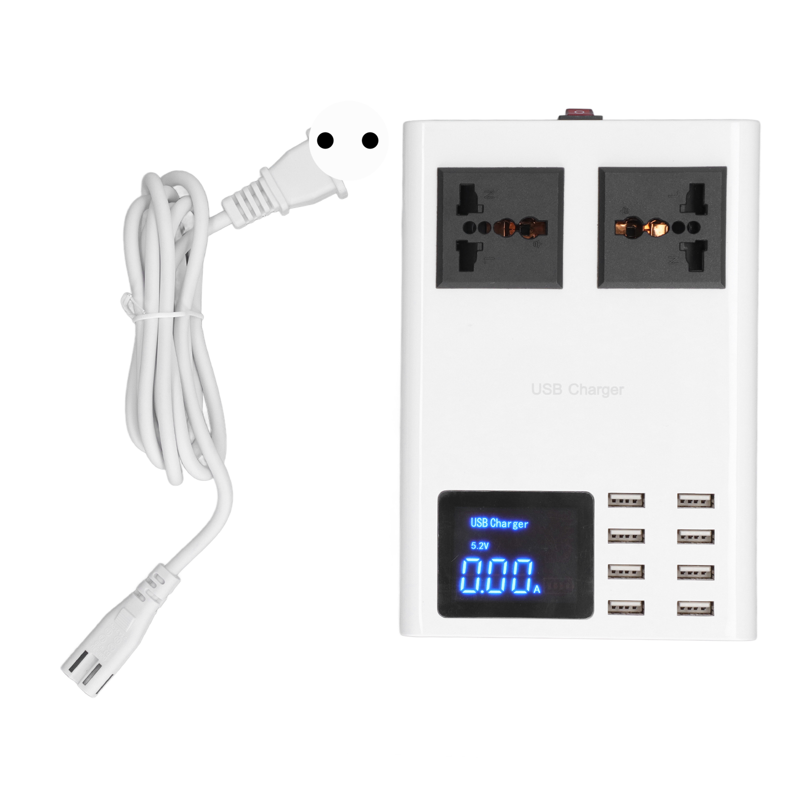 8-port-usb-ladegerät Mit Lcd-display, Überspannungs- Und Überstromschutz, 100–240-v-netzteil, Eu-stecker, Led-stromversorgung