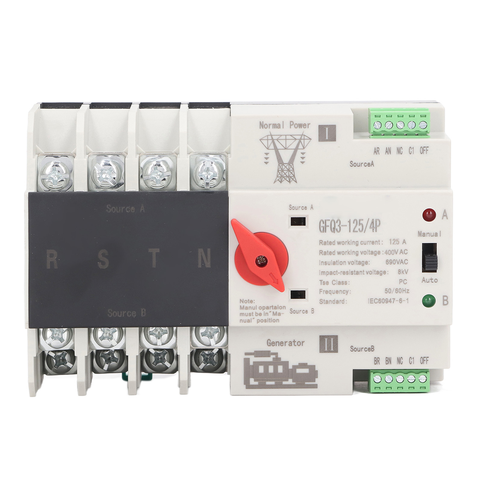 4p 125a Ac400v Din-schienen-35mm-quellenumschalter Für Stromaggregate, Automatische Dual-stromversorgung, Stromumschaltung.