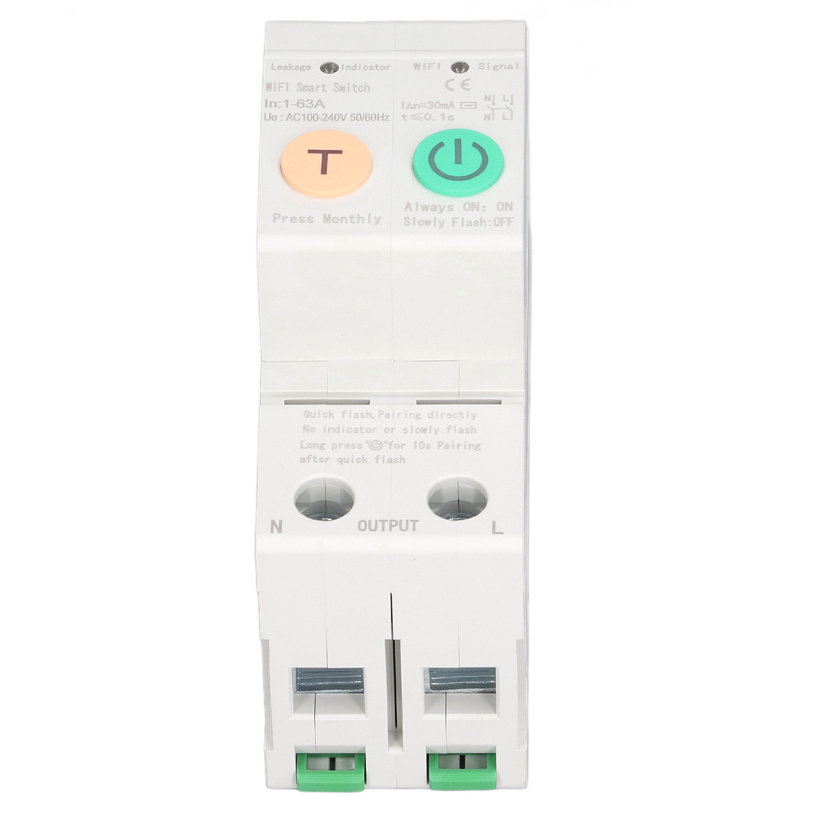 Intelligenter Wlan-2-poliger Ac100-240v-leistungsschalter, Einstellbar, Differenzialschutz, Echtzeit-datenüberwachung Und Fernsteuerung