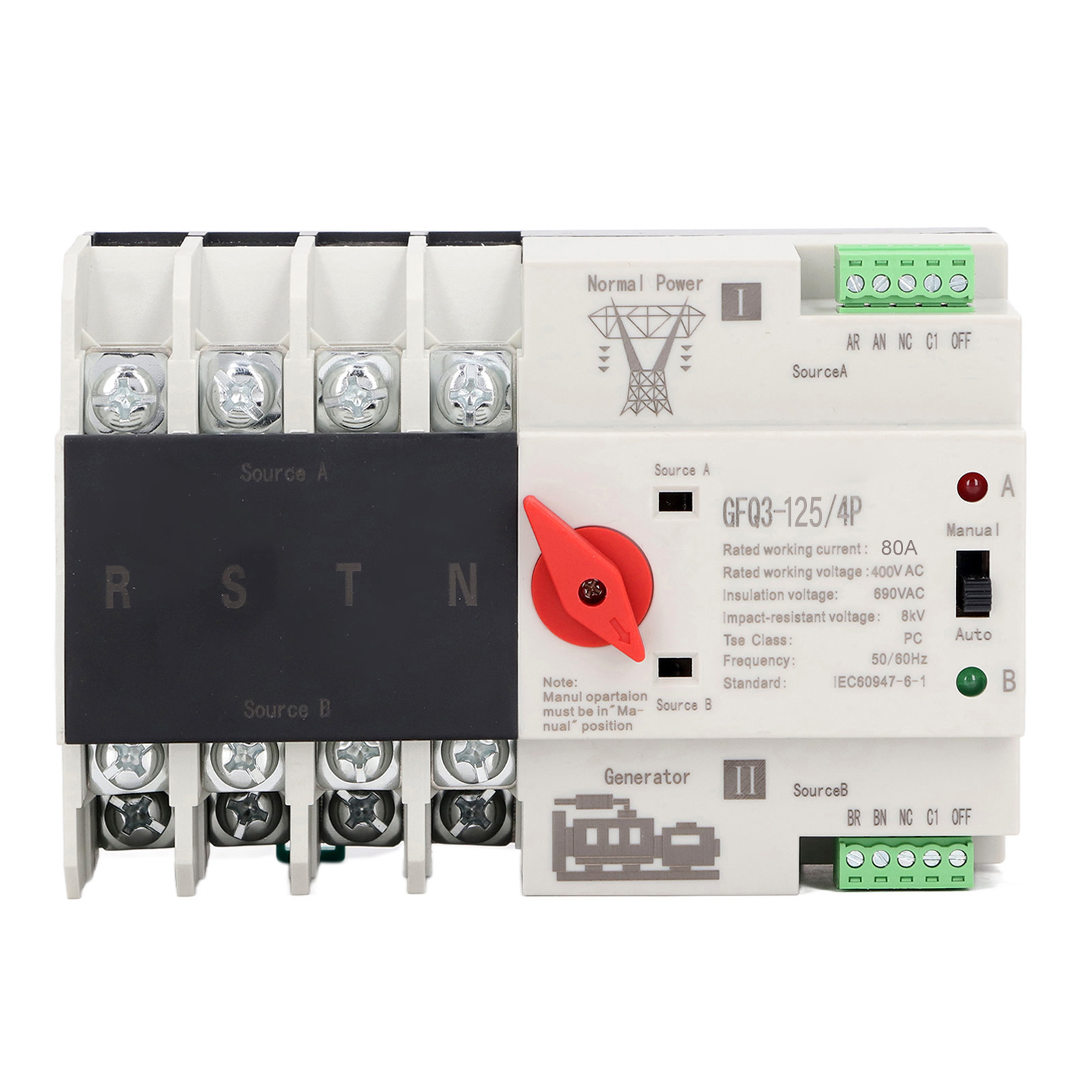 Ats 4p 80a 400v Ac 50/60hz Schalter, Automatischer Zeitverzögerter Umschaltregler Für Die Stromversorgung
