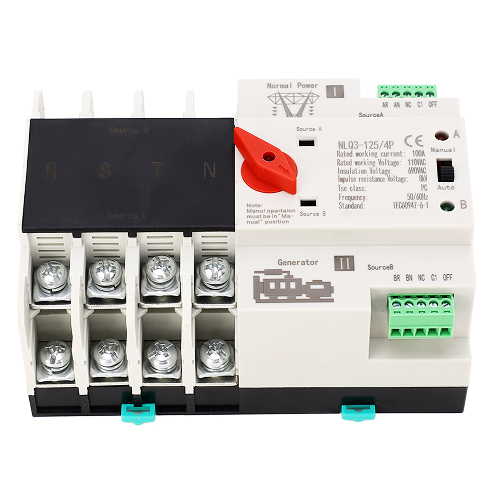 Doppel-leistungsschalter 4p 100a Ac110v Für Stromaggregate, Din-schienenmontage, Automatischer Not-umschalter.