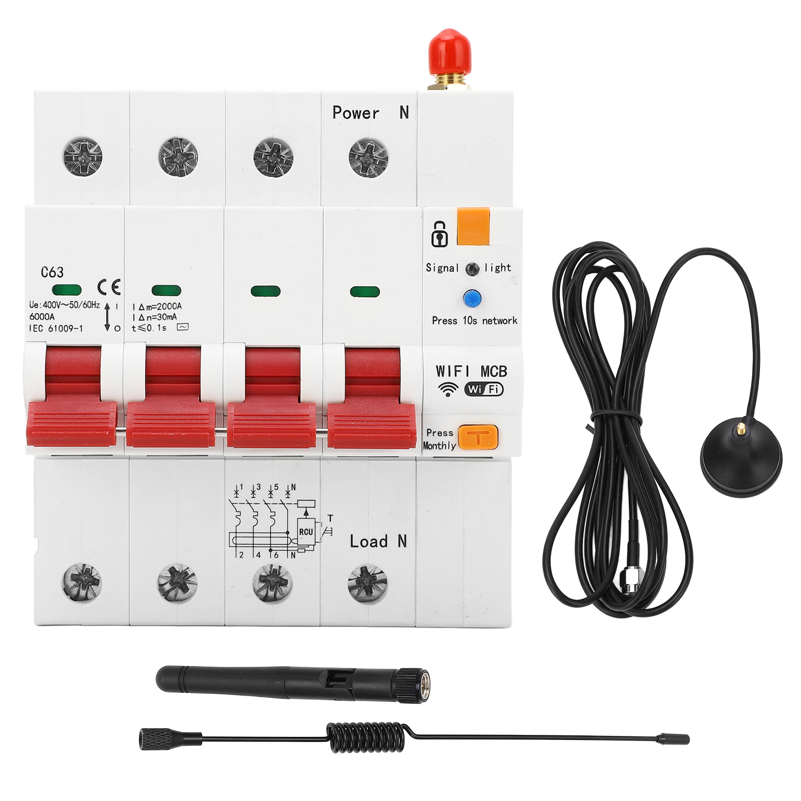 Wlan-leistungsschalter 63 A 4p 400 V Ac, Integrierter Fehlerstromschutz, Fernbedienung, Automatischer Schalter Auf Din-schiene Für Schalttafeln