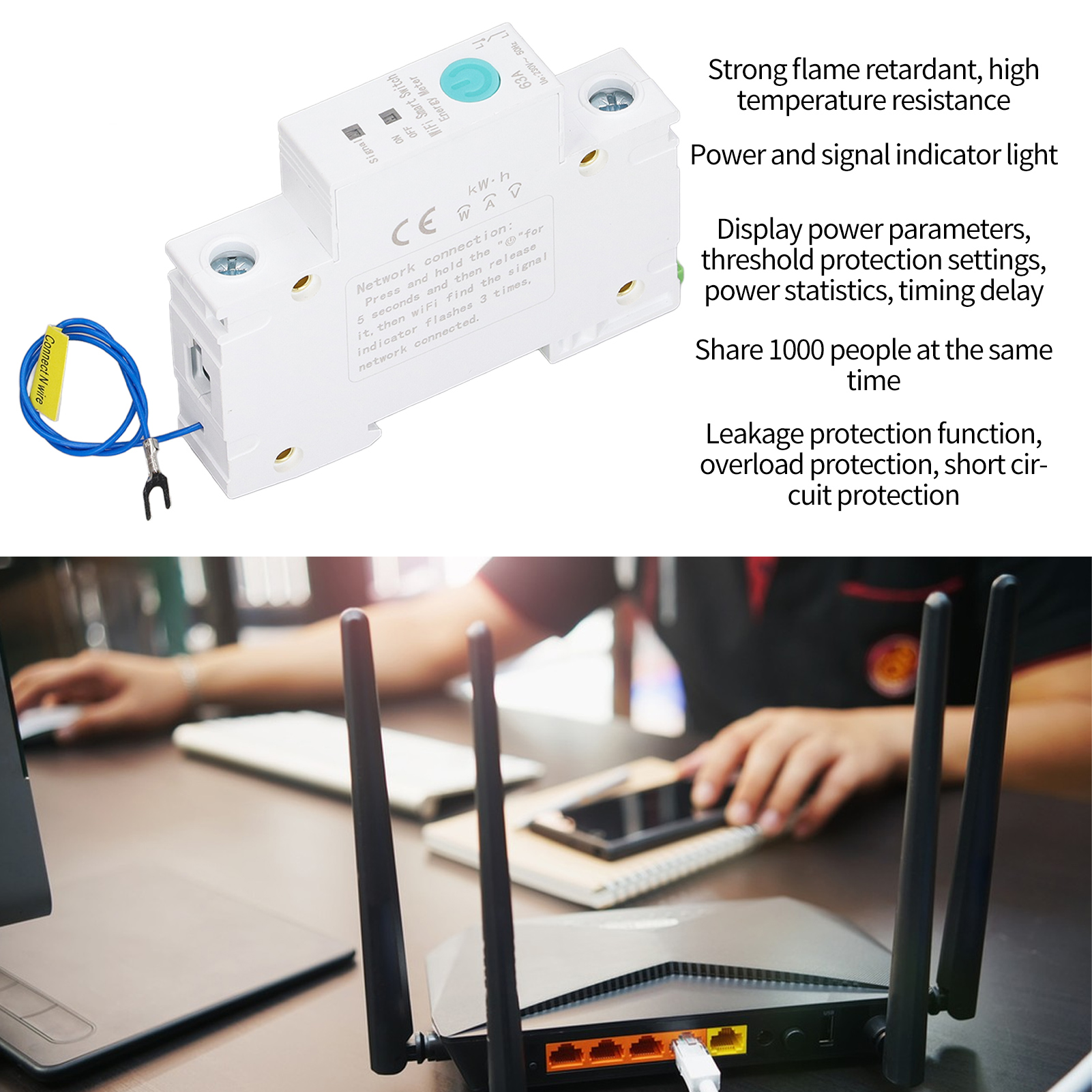Intelligenter Wlan-schalter Mit Energiezähler, 1p Din-schienen-63a-ac230v-leistungsschalter, Ewelink-kompatibel, Drahtlose Fernbedienung.