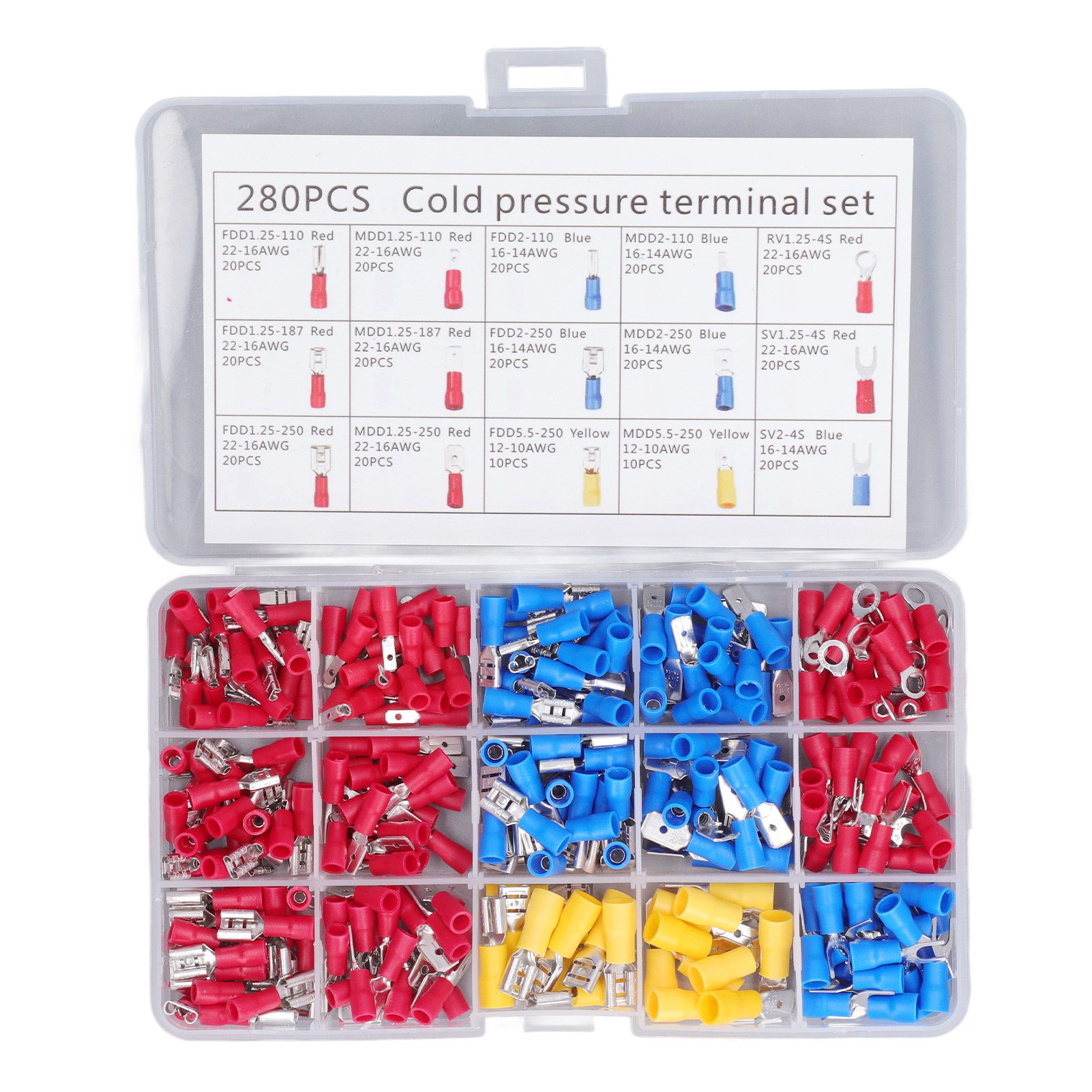 Packung Mit 280 Isolierten Messing-ringkabelschuhen, Kaltverpresst, Hohe Leitfähigkeit, Für Den Einsatz In Der Automobil- Und Schifffahrtsindustrie.