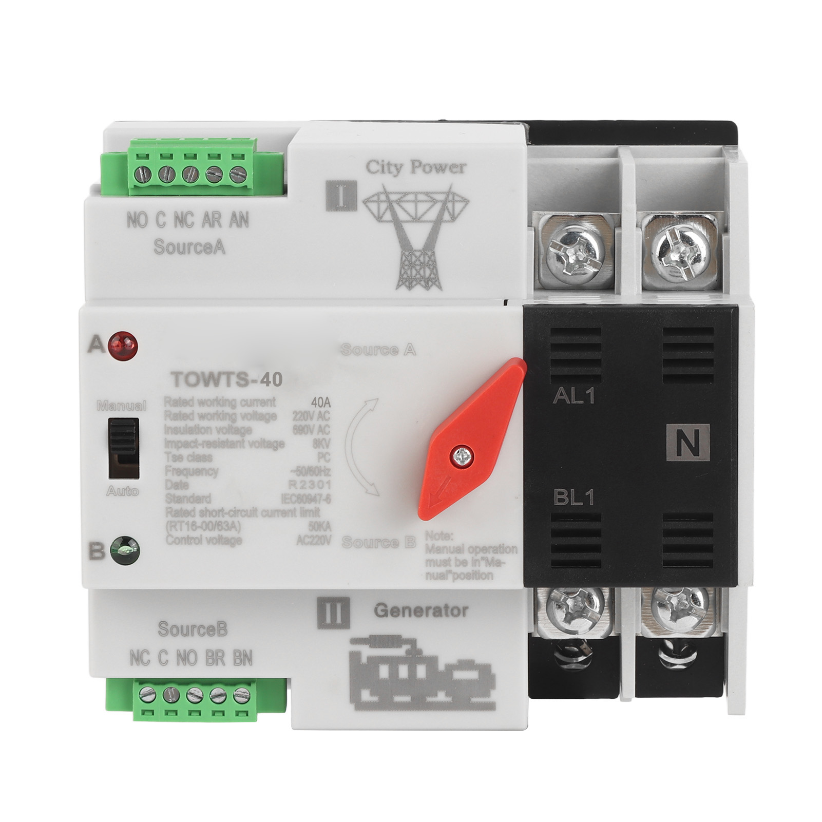 2p 40a 220v Ac, 8kv Automatischer Umschalter, Duales Netzteil Mit 2 Betriebsmodi, Ideal Für Zuhause, Büro, Fabrik
