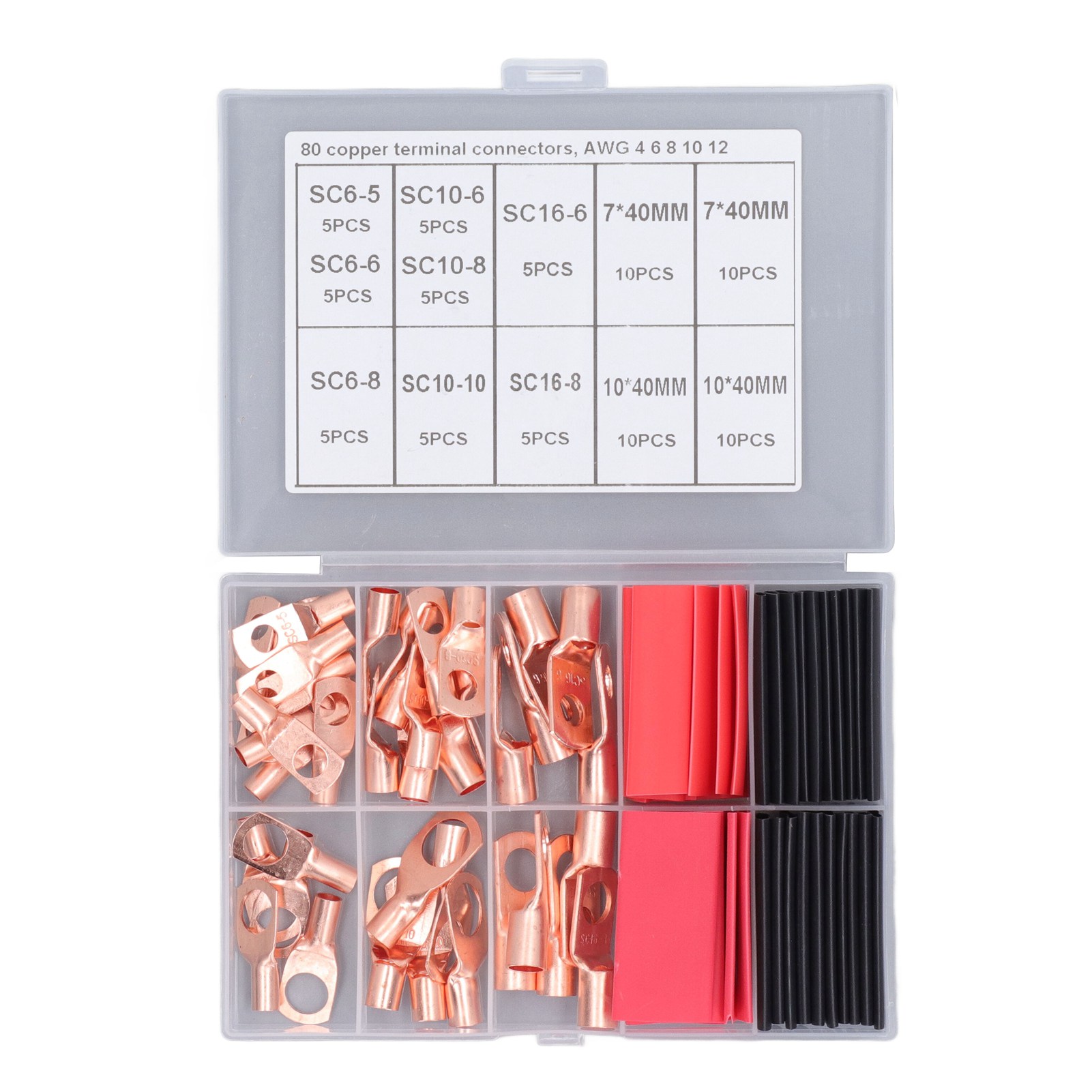 80 Rote Kupferringverbinder Für Batterie- Und Elektrokabel, Crimp-set Mit Schrumpfschlauch