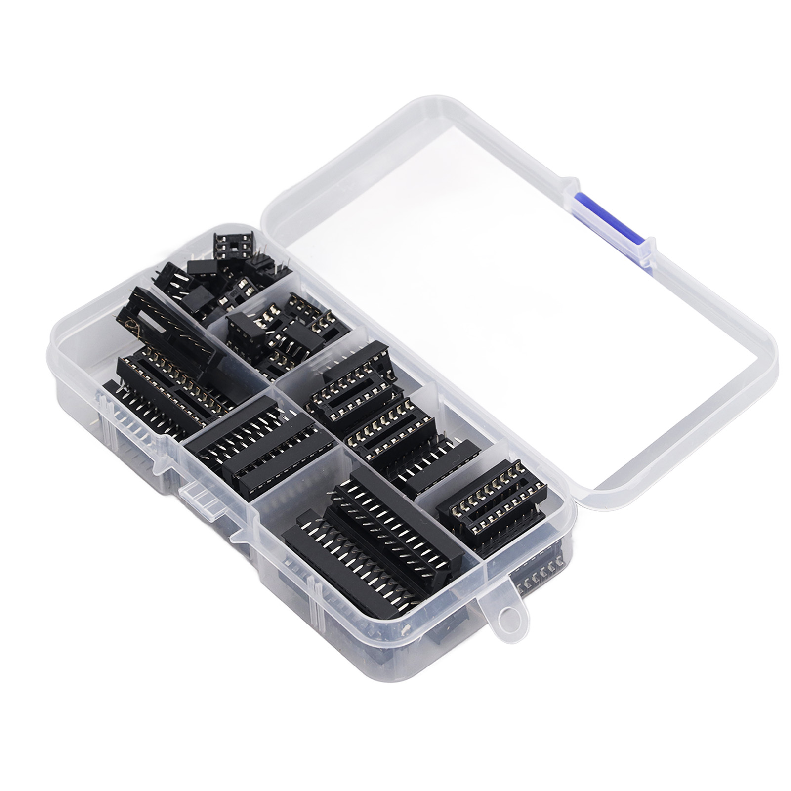 Packung Mit 66 Isolierten Flachen Kunststoffsteckverbindern Für Integrierte Schaltungen, Sortiment Mit 6 Bis 28 Pins.