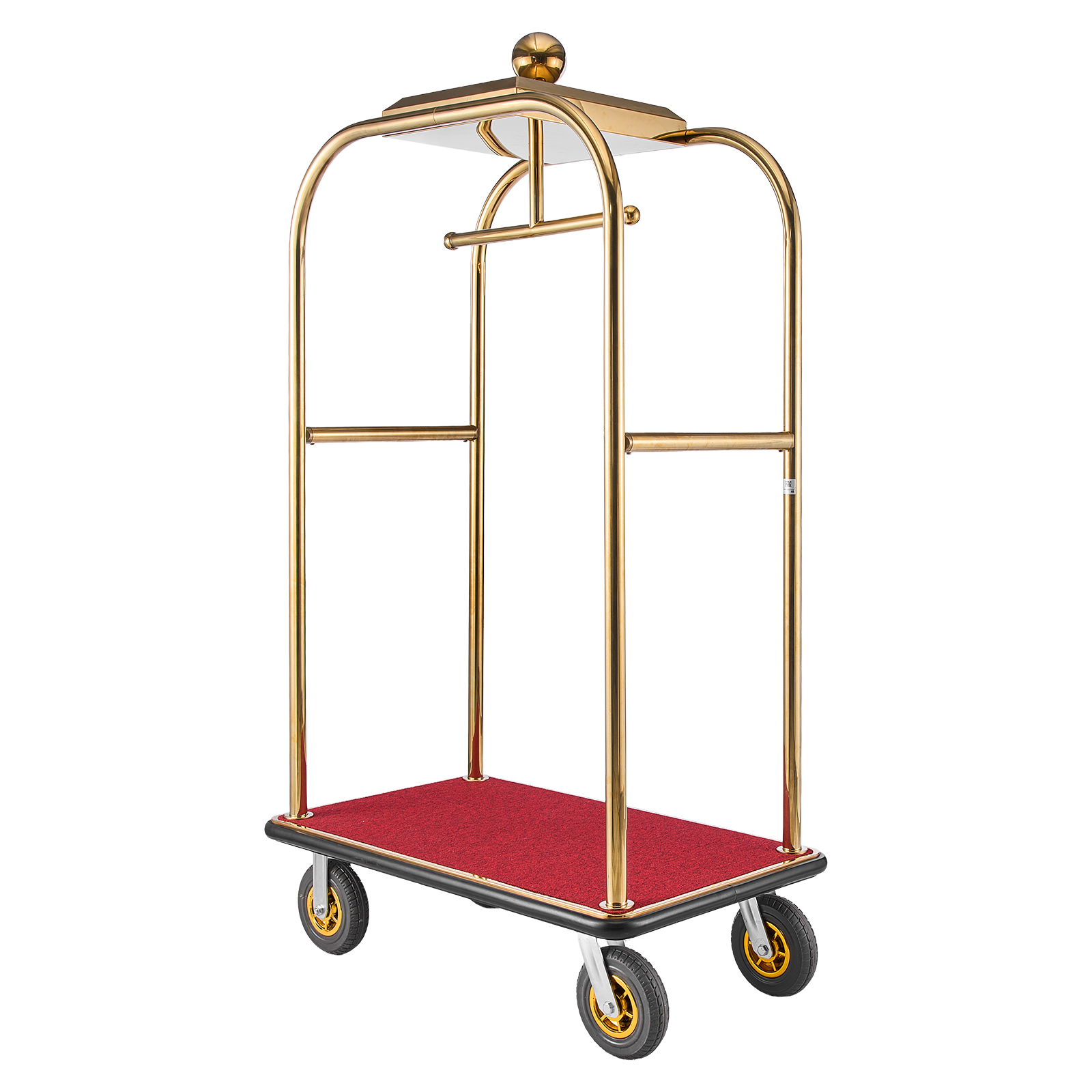 Mophorn Hotelgepäckwagen Aus Edelstahl, 544,31 Kg Tragkraft Mit 8-zoll-gummirädern, Gepäckwagen Mit Rotem Teppichboden Und Kleiderstange, Ideal Für Hotels Und Resorts, Gold