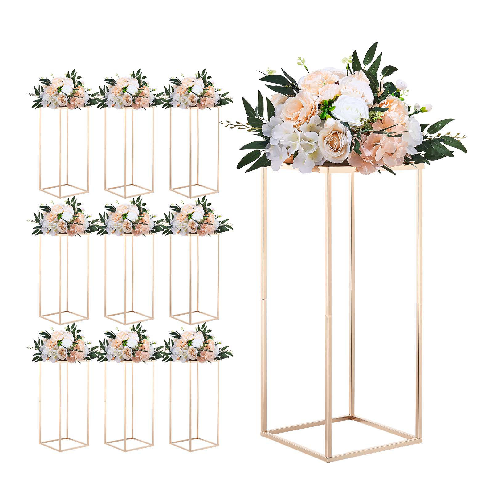 Mophorn Hochzeitsblumenständer 250x250x600mm, 10 Stück Blumenhocker, Metallständer Für Blumen, Rechteckiger Pflanzenständer Für Feiern, Partys, Geburtstage Und Tischdekoration, Roségold