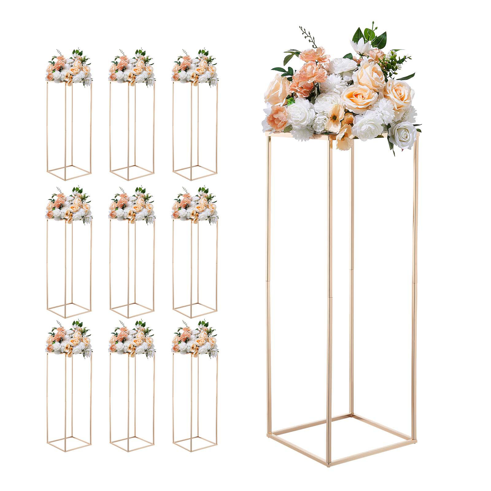 Mophorn Hochzeitsblumenständer 280x280x800 Mm, 10 Stück Blumenhocker, Metallständer Für Pflanzen, Rechteckige Dekorationsständer Für Feiern, Partys, Geburtstage, Tischdekoration, Roségold
