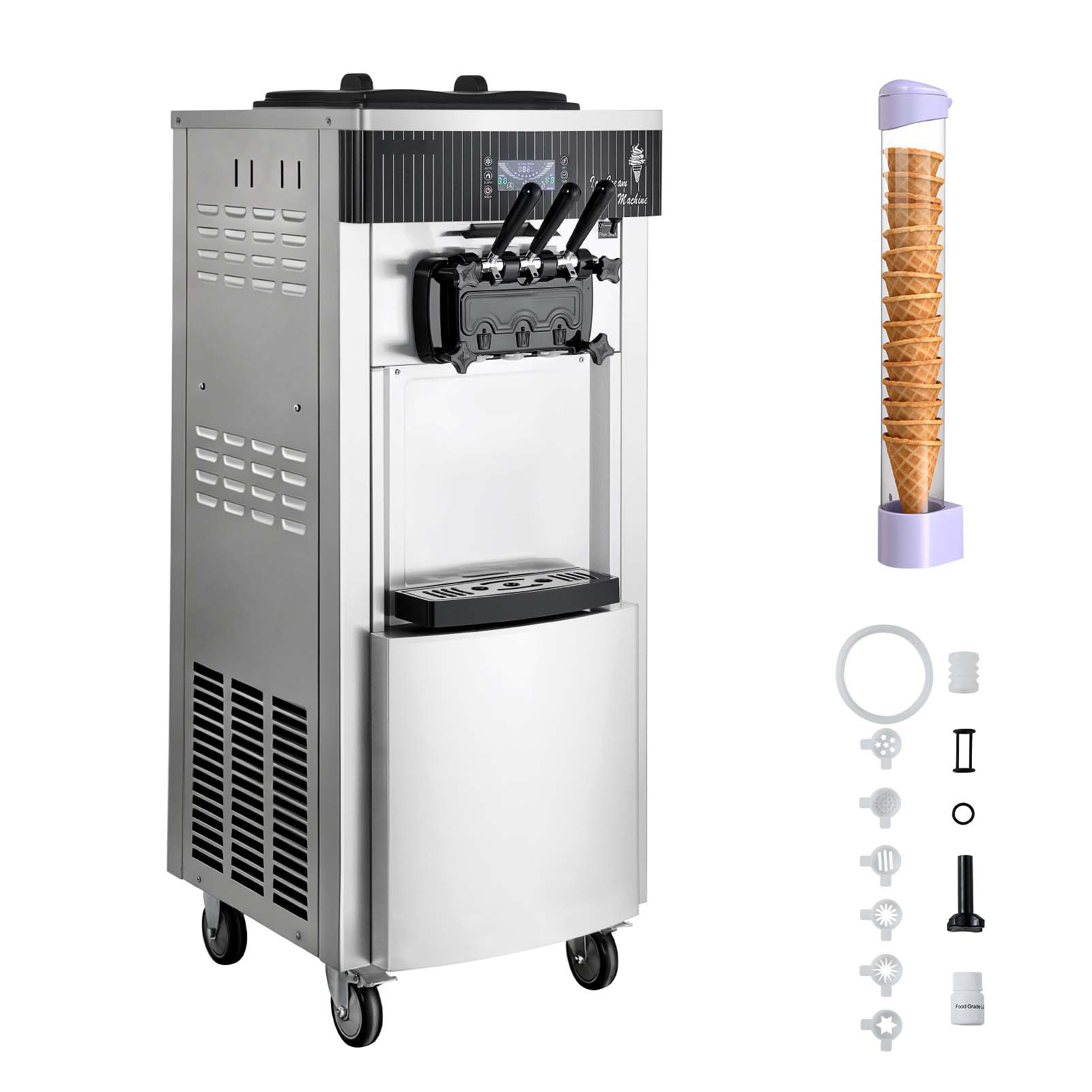 Mophorn Kommerzielle Softeismaschine 2200 W, Freistehendes Modell Mit 20-28 L/h Kapazität, 3 Geschmacksoptionen & 2 Behältern (6 L), Vorkühl- Und Selbstreinigungsfunktion Für Dessertgeschäfte