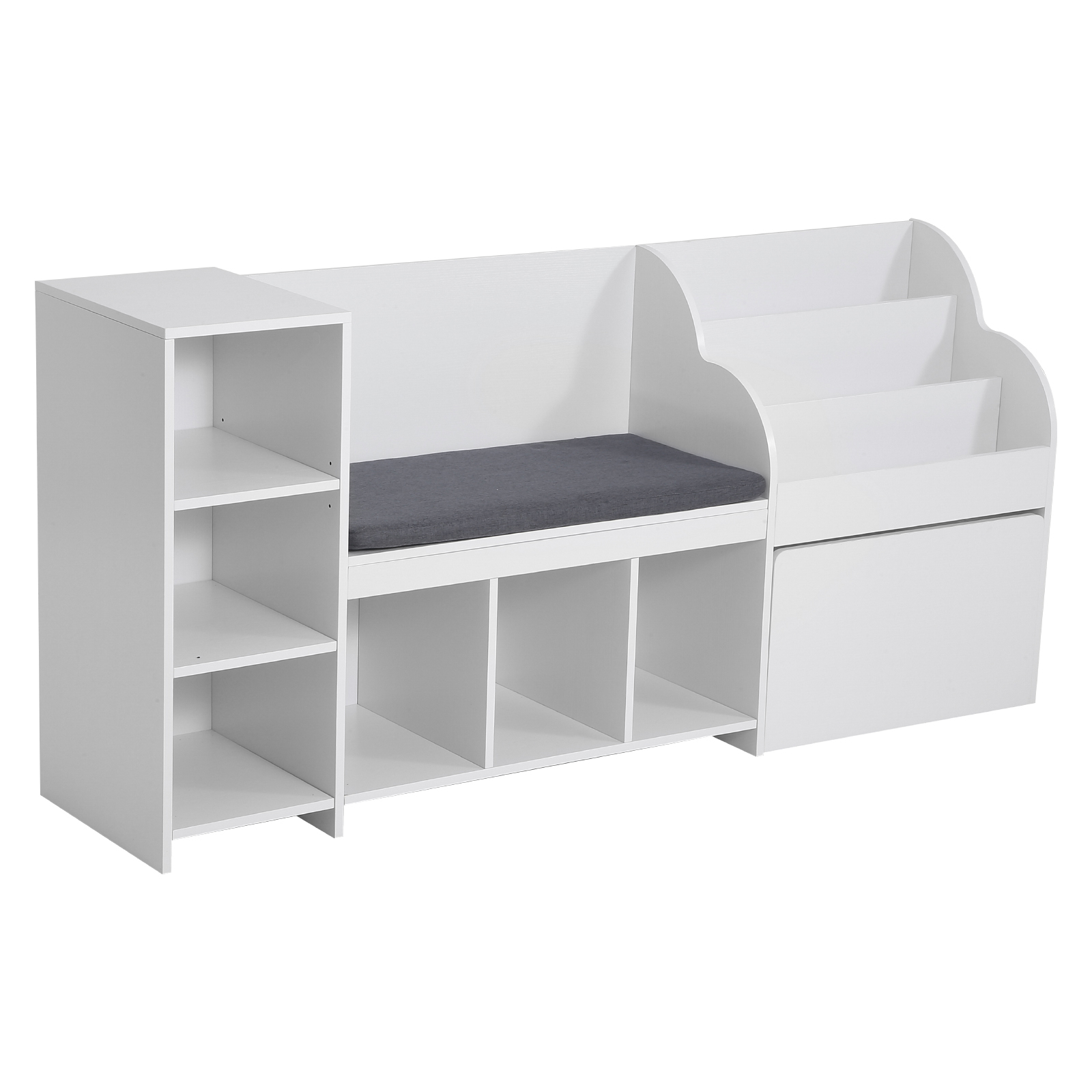 Mophorn Kinderregal Mit Sitzbank, Rückenlehne, Bücherregal Und Spielzeug-organizer, Aufbewahrungstruhe Für Spielzimmer, Wohnzimmer Oder Eingangsbereich, 170 X 40 X 80 Cm, Weiß