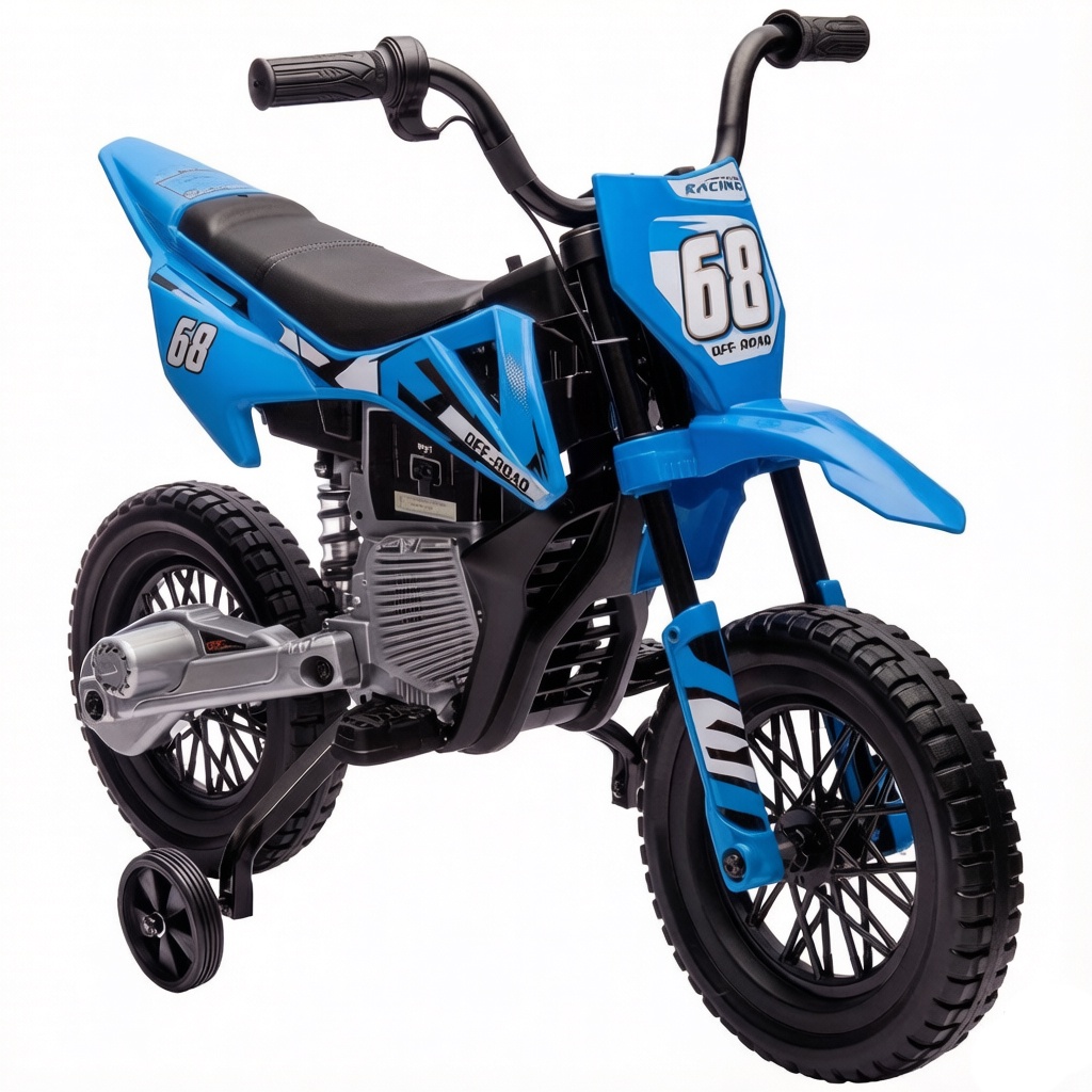 Elektromotorrad Für Kinder, 12v Cross-motorrad Mit Stützrädern Und Musik, Kunststoff-freizeitfahrzeug Für Kinder Von 3-6 Jahren, Blau