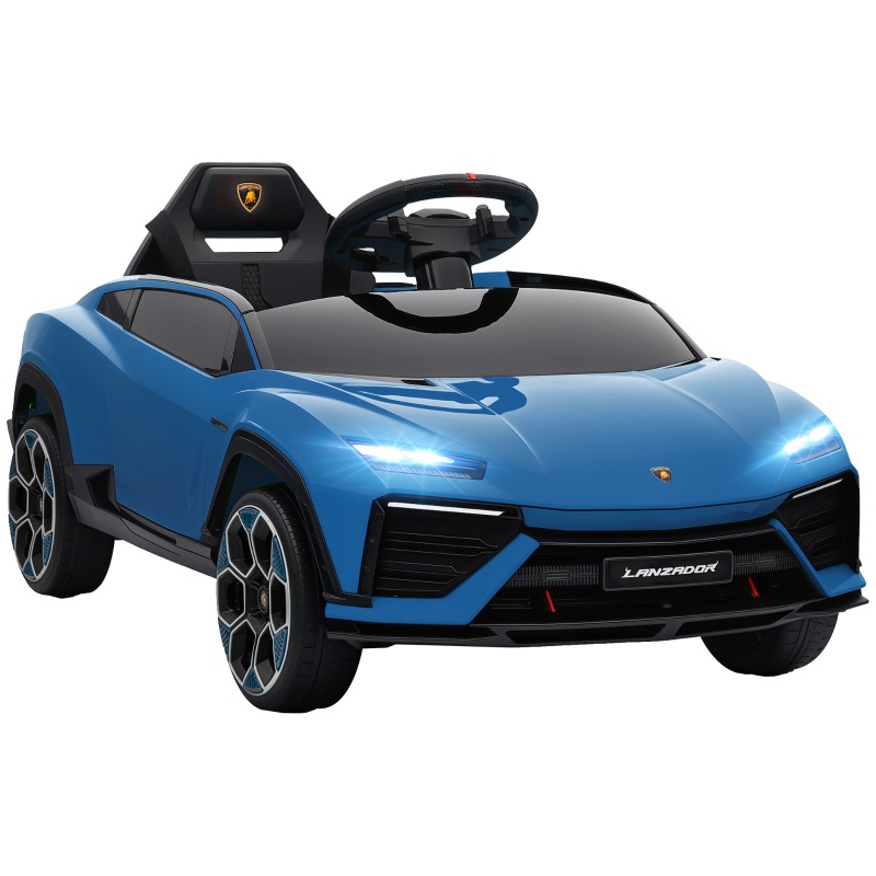 Elektroauto Für Kinder, Offiziell Lizenziertes Lamborghini Sportauto 12v Mit 2,4 Ghz Fernbedienung Und Federung, Kunststoff, Blau