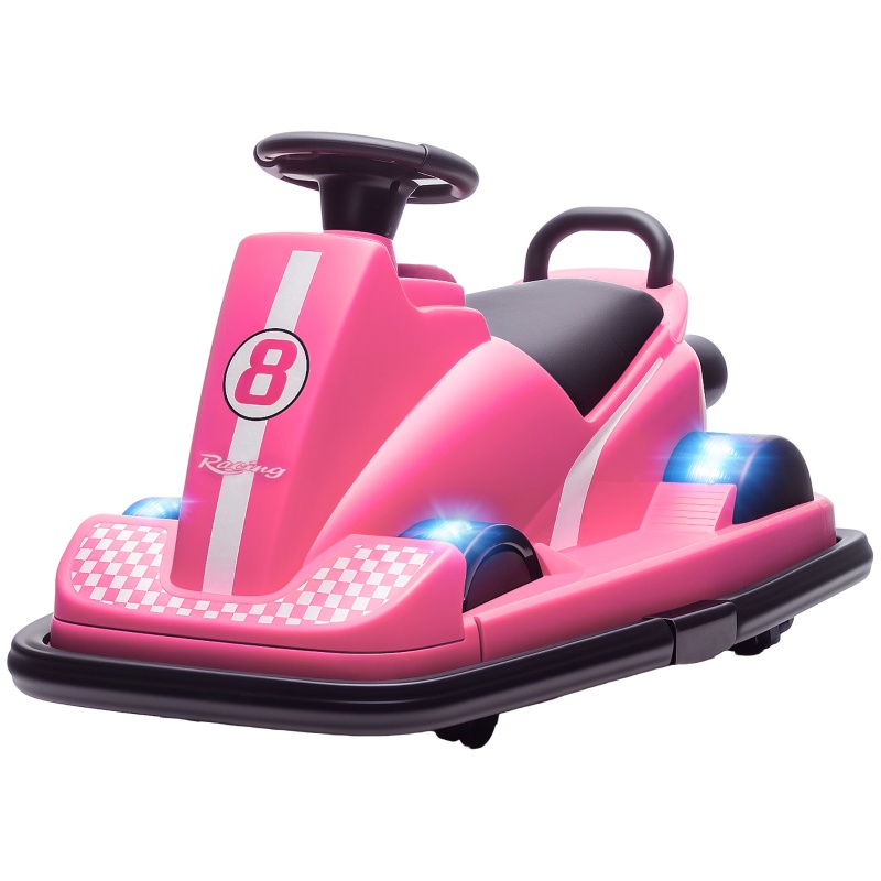 Elektrisches Bumper-car Für Kinder, 360° Drehbares Fahrzeug Mit Lenkrad, Musik Und Led, Metall 74x53x48 Cm Für Kinder Von 3-8 Jahren, Rosa