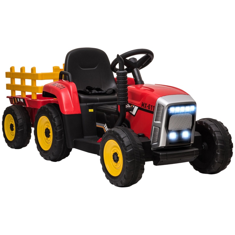 Elektrischer Kindertraktor, Elektrofahrzeug Mit Elternfernbedienung Und Abnehmbarem Anhänger, Aus Kunststoff, Für Kinder Von 3–6 Jahren, Rot