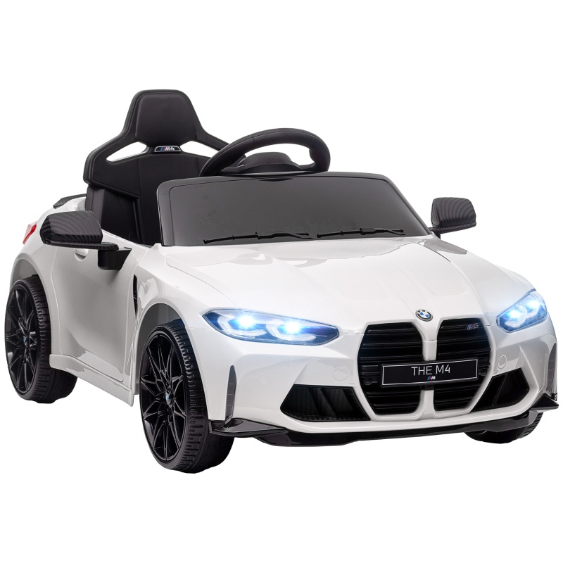 Bmw M4 Kinder-elektroauto, 12-v-spielfahrzeug Mit Elternfernbedienung Sowie Licht- Und Soundeffekten, Kunststoff, Für Kinder Von 3–5 Jahren, Weiß