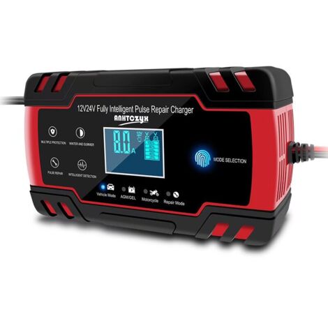 Pair Autobatterieladegerät, 8a 12v/24v Autobatterieladegerät, Vollautomatisches Autobatterieladegerät Mit Lcd-display Batterieladegerät Mit Mehrfachschutz(1)