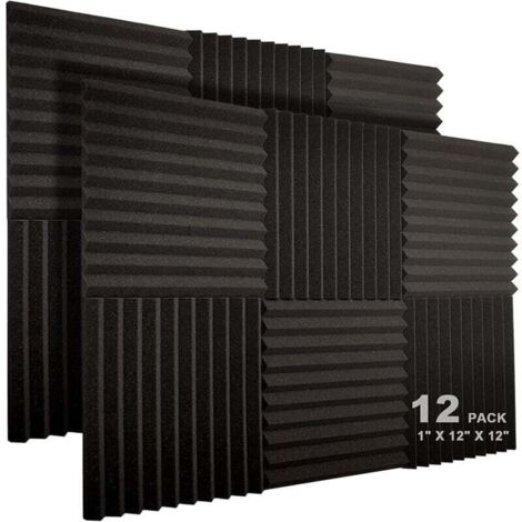 Pair Akustikplatten Mit 10 Schlitzen, 1 X 12 X 12 Zoll, Akustikschaumstoff, Studio-schallschutzkeile, Hochdichte, Feuerfeste Platten (schwarz), 12er-pack