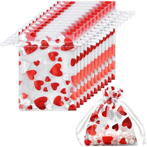 Pa 50 Stück 8x10cm Organza-geschenkbeutel, Kleine Schmuckbeutel Mit Herzmuster, Geschenkbeutel Mit Kordelzug, Organzabeutel Für Süßigkeiten, Pralinen, Perlenhochzeit
