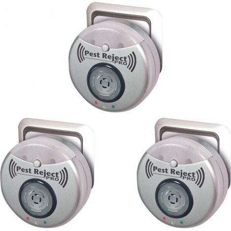 Pair Pest Reject Pro 3er-set Schädlingsabwehr Abwehrkraft Ultraschall Und Elektromagnetismus Farbe Grau Abdeckung Ihres Hauses Von 200 M² Integriertes Nachtlicht