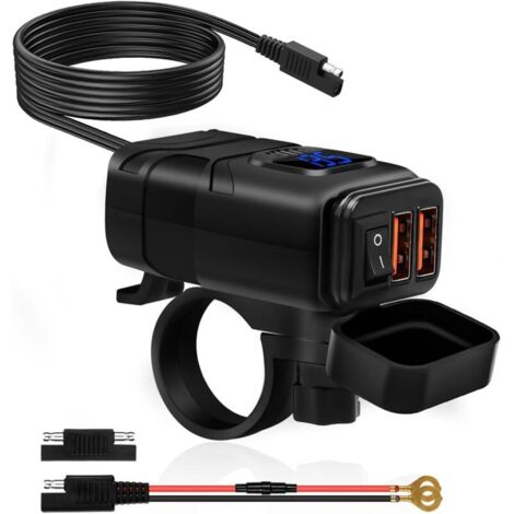 Pair Wasserdichtes Motorrad-usb-ladegerät, Dual-usb/qc3.0-autoladebuchse, Wasserdichte Motorrad-usb-buchse, Schnelles Laden Mit Schalter Und Led-voltmeter (blaues Licht)