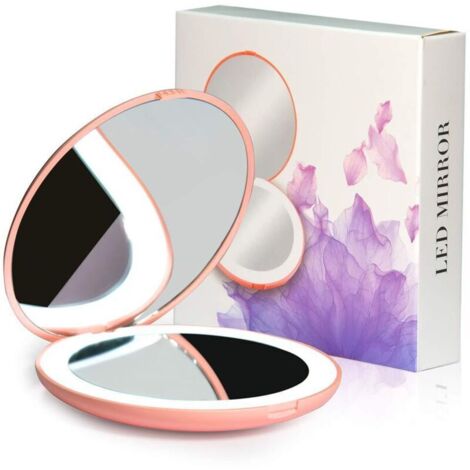 Pair Led-kompaktspiegel, Beleuchteter Reisespiegel, 10-fache Vergrößerung, Tragbar, Doppelseitig, Hand-make-up-spiegel Für Tasche, Handtasche, Geschenk, Pink, 3,5 Zoll Rund
