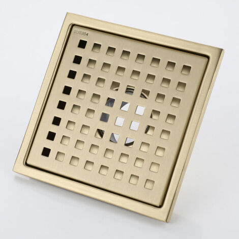 Pair Duschablauf, Gold Duschablauf Edelstahl Quadratisch 15x15cm Duschablauf Bodenablauf Bodenablauf Mit Bodenablaufabdeckung, Messing Desodorierungskern, Gebürstetes Gold [energieklasse A]