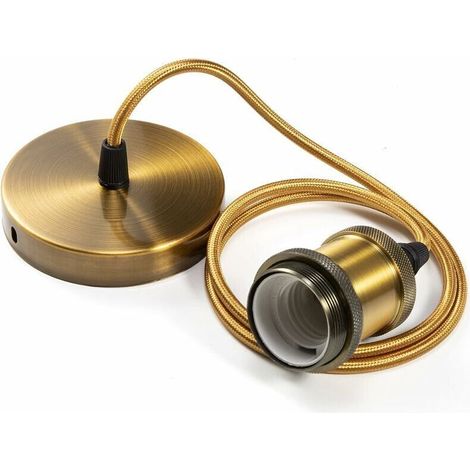 Pair Pendelleuchte Metall Pendellampenfassung E27 Lampenfassungen Mit Kabel, Lampenfassung Verstellbar Bronze Geflochtene Deckenpendellampenfassung 90cm, (gold, 1 Stück)
