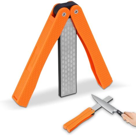 Pa Messerschärfer, 400/600 Körnung, Faltbarer Taschen-diamantstein, Doppelseitiger Diamantstein Zum Schärfen Von Küchenutensilien, Garten, Outdoor-camping – Orange Farbe