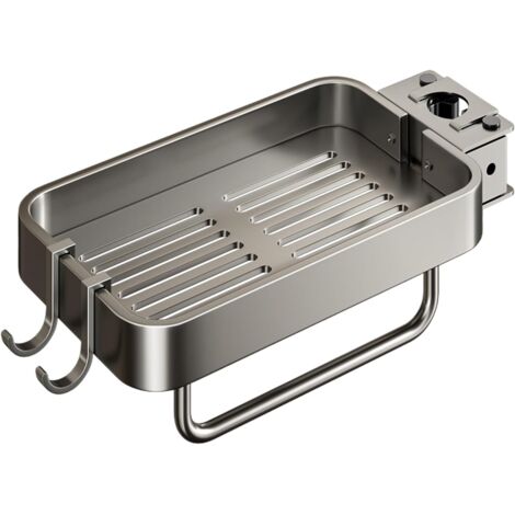 Pa X Wasserhahn-schwammhalter, Abnehmbarer Wasserhahn-organizer Aus Aluminium Mit Haken Für Seife, Schwämme, Shampoo (grau, 21 X 10 X 2,5 Cm).