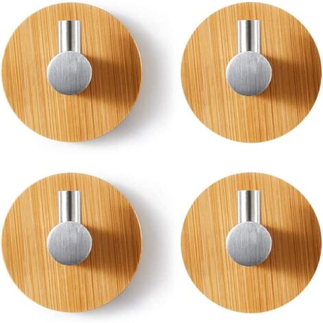 Pa Stück Bambus-wandhaken, Bambus-edelstahlhaken, Bambus-klebehaken, Ohne Bohren, Selbstklebende Handtuchhaken Für Badezimmer, Wc, Küche (silber)