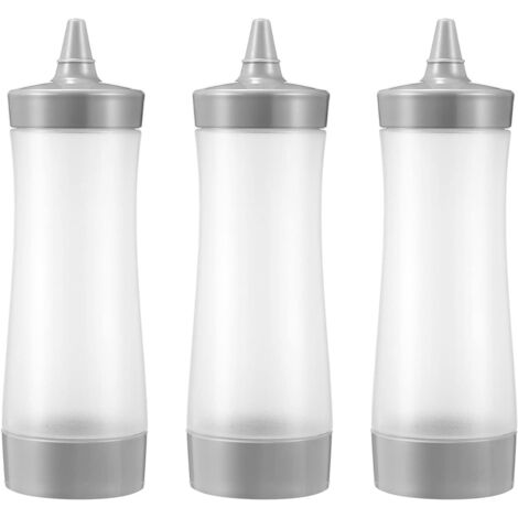 Pa 3er-pack Kunststoff-ketchup-quetschflaschen Mit Spitzenverschluss – Saucenspender, Gewürze Für Salatdressing, Farbe, Olivenöl, Grillen (grau)